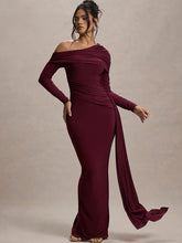 Slash Neck Ribbon Ruched Solid Prom Dress